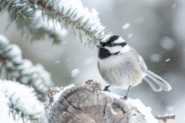 Mountain Chickadee in Winter: A Beautiful Avian Feathery Friend in Central Colorado