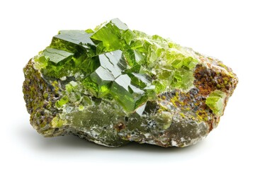 Olivine Mineral Specimen from American Igneous Rock - Detailed Green Chrysolite Isolated on White