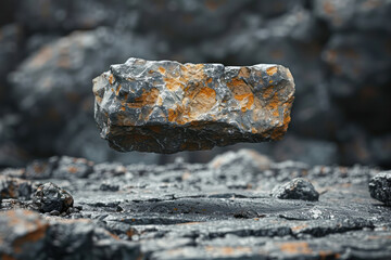 Fototapeta premium A rock with a yellow and black substance on its surface, showcasing a unique color combination in nature