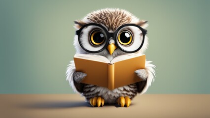 Cute baby owl in big reading glasses with a place for text.
