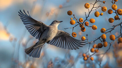 The Freedom of Flight: A Vivid Snapshot of the Texas State Bird, the Northern Mockingbird, Ascending into the Azure Sky