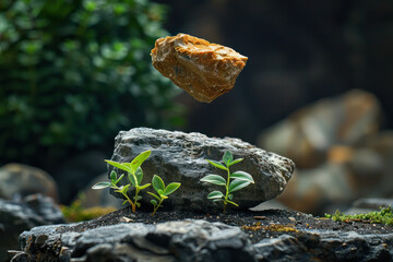 A plant sprouting from a rock, showcasing the resilience of nature in a challenging environment