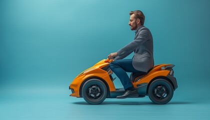 Fototapeta premium Man riding modern orange quad bike