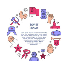 Obraz premium Soviet Russia round concept banner with place for text. Vector illustration.