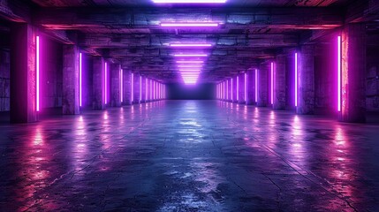  Neon-lit tunnel with purple-accented floor