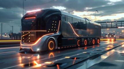Futuristic future delivery truck, cyberpunk style.