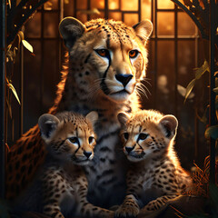 Portrait of a female cheetah with her babys 