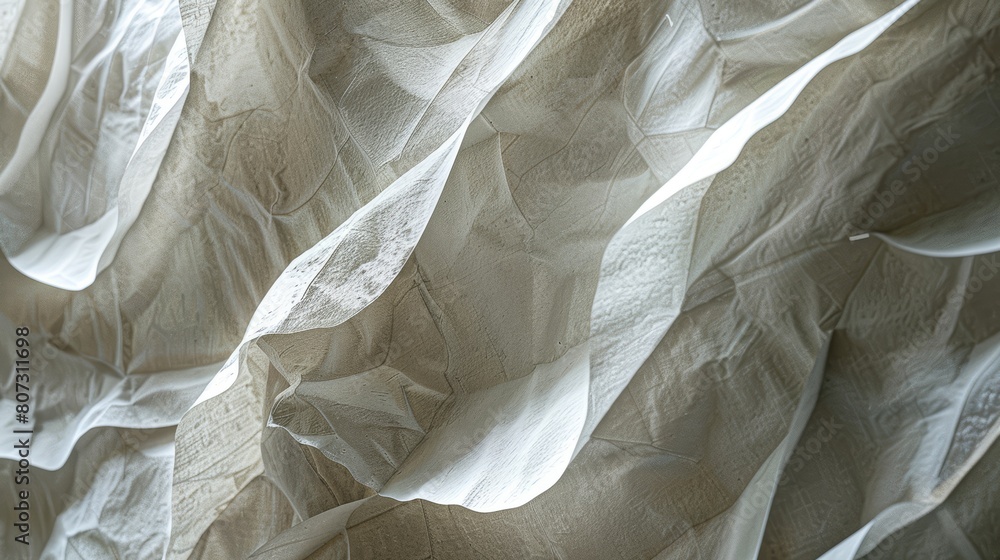 Poster detailed exploration of light and shadow on textured layered paper in a close-up, high-res format