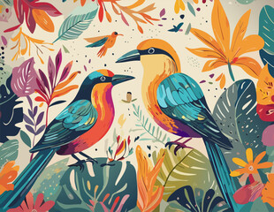 Fototapeta premium seamless pattern with colorful birds