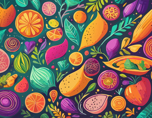 seamless pattern with fruits and vegetables