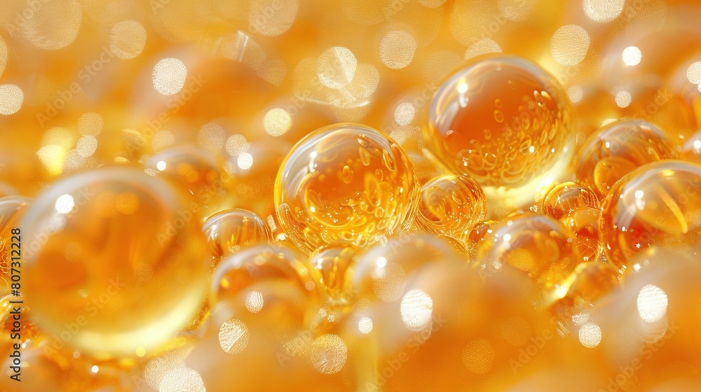 Aufkleber a group of bubbles are floating on a yellow background, creating an image of multiple bubbles stacke