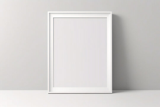 Lienzo blanco vac&iacute;o con marco decorativo blanco sobre una maqueta de fondo blanco