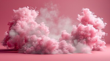   A pink and white cloud of smoke on a pink background is the focal point of a sequence of photoshopped images