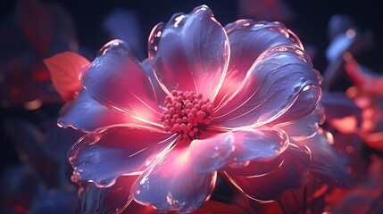 A transcendent neon flower glowing in a matrix of code, its vibrant hues reflecting off the virtual...