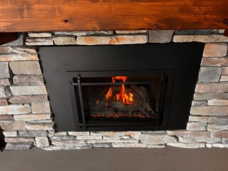 gas fireplace with fire