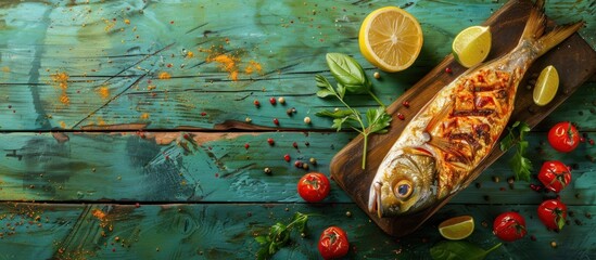 tasty grilled whole fish with lemon