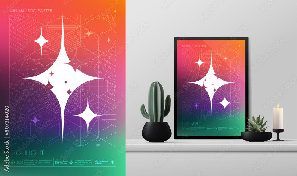 Leinwandbilder vector gradient minimalistic rave poster with strange wireframes graphic of geometrical shapes y2k d