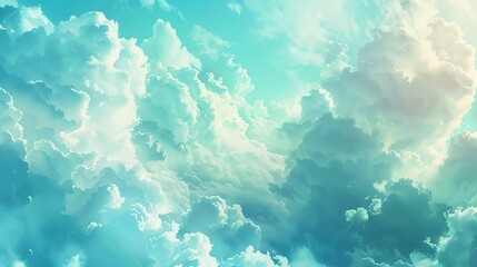 Panoramic view of fluffy clouds in beautiful sky background, ideal for nature and scenic concepts - Powered by Adobe