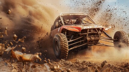 Obraz premium Off-road cars flying from mud pits, championships, competitions