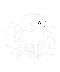 cute horse coloring page for kids and adults coloring book page black and white 