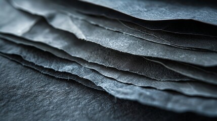 High-resolution close-up of layered paper textures, with lighting that accentuates the depth and detail of each sheet