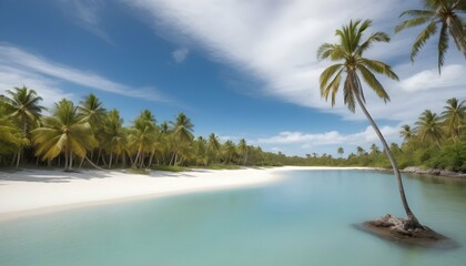 A tranquil lagoon surrounded by swaying palm trees