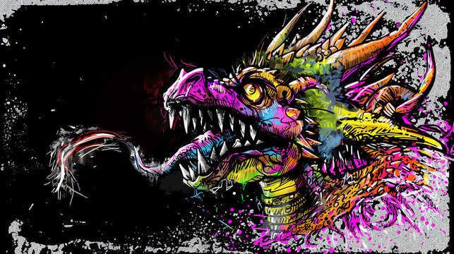 Chinesischer Drache  im bunten Graffiti Stil