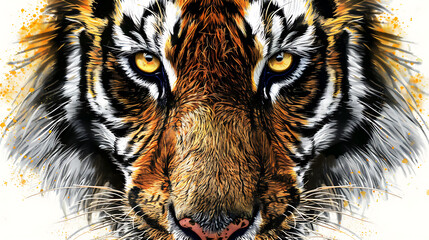 illustration of a tiger’s face. Let me provide a more detailed description: The illustration showcases the face of a tiger