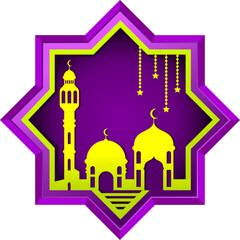 Octagonal background for a greeting card or sticker for Eid Mubarak, which marks the end of the holy month of Ramadan. Vector illustration.