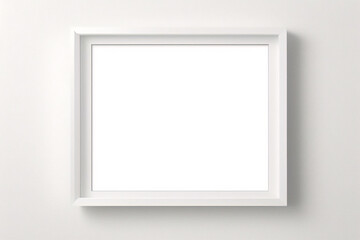Marco blanco apoyado en el suelo blanco en maqueta interior. Plantilla de una imagen enmarcada en una representaci&oacute;n 3D de pared