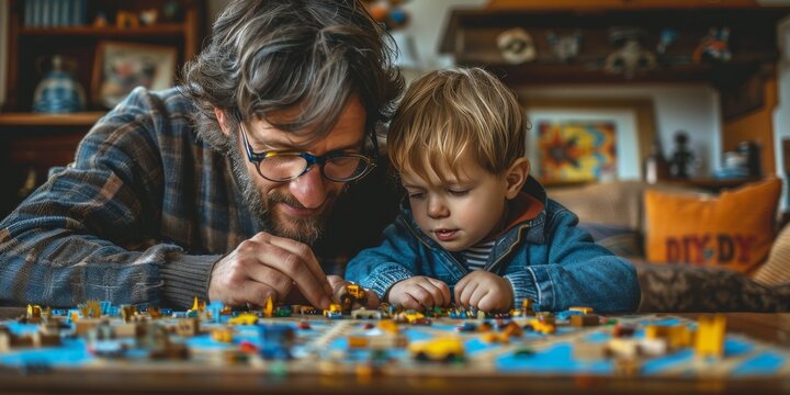 Man and Child Playing With - Powered by Adobe