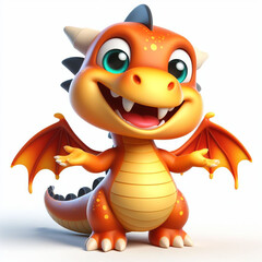 Fototapeta premium 3D funny dragon cartoon on white background