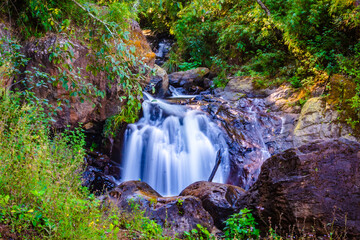 Small waterfall in Rio de Avandaro in the Bridal Veil waterfall park in Valle de Bravo state of...