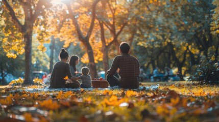 Three Children Sitting on a Blanket in a Park