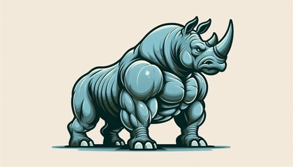 Fototapeta premium The imposing rhinoceros advances majestically through the landscape.