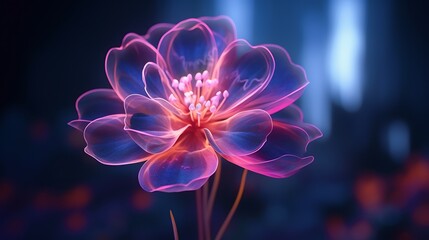 An enchanting neon flower beaming with radiant synthetic light.