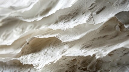 Intensely detailed high-res close-up of layered paper, where light plays across the varied textures to create a visual feast