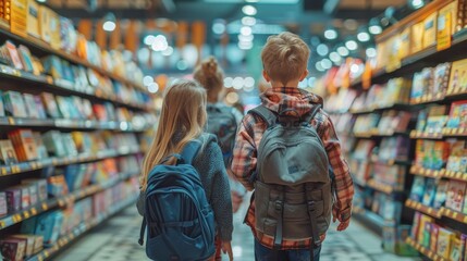 Obraz premium Little Girl With Backpack in Store Aisle