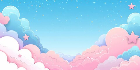 A background of pink and blue pastel clouds with stars