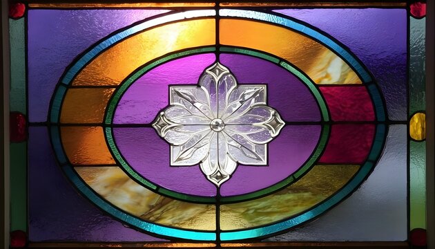 A stained glass window with gradients of jewel ton upscaled 4