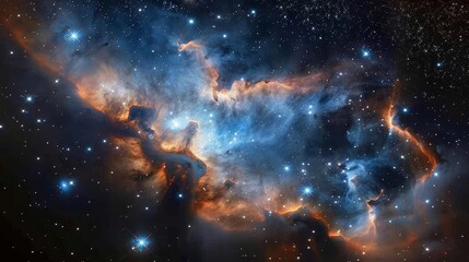 Fototapeta premium a nebula of blue and orange light with stars in the background, nebulous clouds, cosmic dust