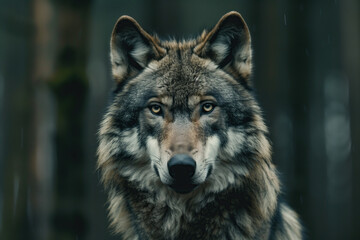 Fototapeta premium close-up gray wolf in a forest, animal wildlife photography