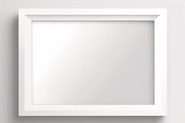 Fototapeta premium Weißer Rahmen lehnt auf weißem Boden im Innenmodell. Vorlage eines an einer Wand gerahmten Bildes 3D-Rendering