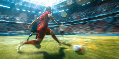Soccer player action in a stadium, fast motion blur, World Cup, Champions League, European Championship