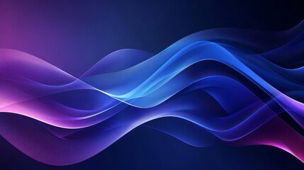 Abstract blue and purple background with blurred wavy lines, dark gradient, high resolution, banner design, dark blue background, blur effect, smooth curves, elegant