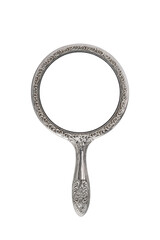 Old antique vintage round silver mirror with a handle isolated cutout on transparent © Julia