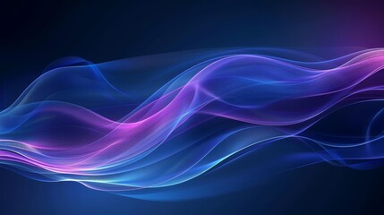 Abstract blue and purple background with blurred wavy lines, dark gradient, high resolution, banner design, dark blue background, blur effect, smooth curves, elegant