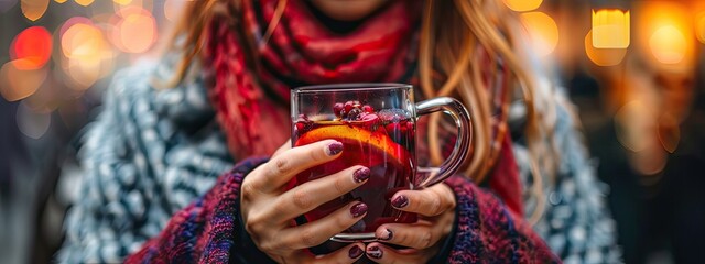 the girl drinks hot mulled wine