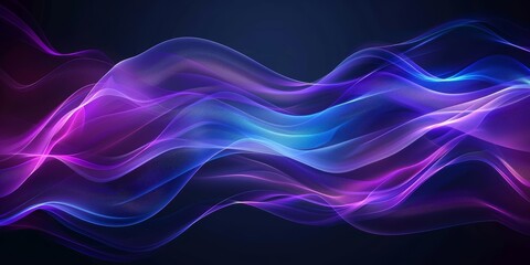 Abstract blue and purple background with blurred wavy lines, dark gradient, high resolution, banner design, dark blue background, blur effect, smooth curves, elegant