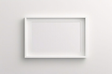 Weißer Rahmen lehnt auf weißem Boden im Innenmodell. Vorlage eines an einer Wand gerahmten Bildes 3D-Rendering